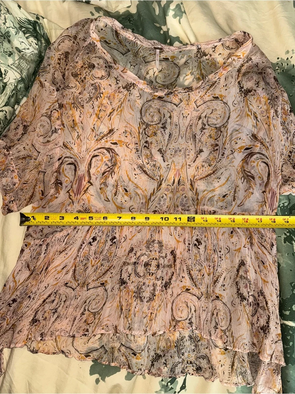 Free People Sheer Paisley Short-Sleeve Blouse - Neutral Pink/Tan